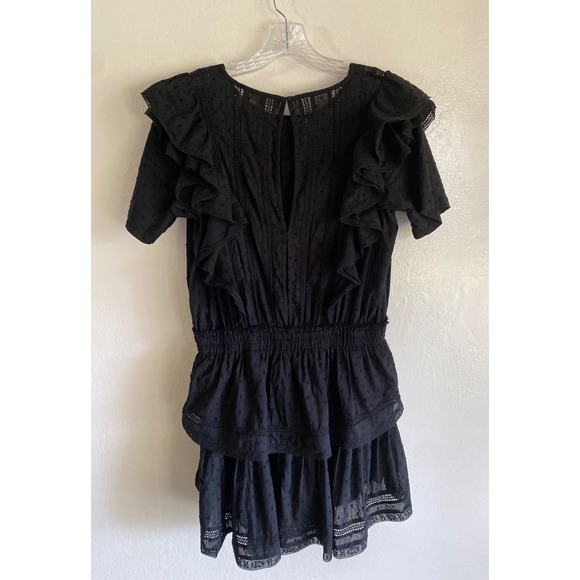 LoveShackFancy Natasha Ruffle Tiered Minidress Black Cotton Eyelet Size L - Picture 12 of 16